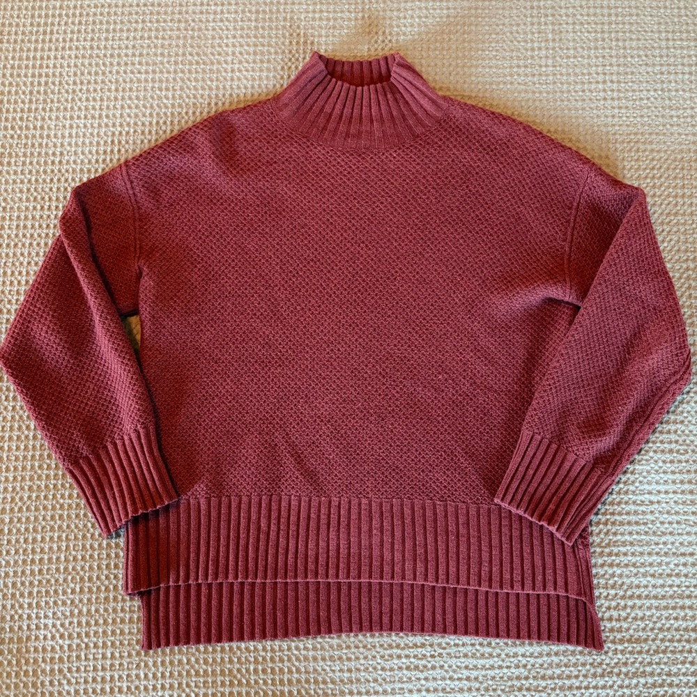 Everlane Honeycomb Funnel Neck Sweater - Cashmere - Maroon Size S